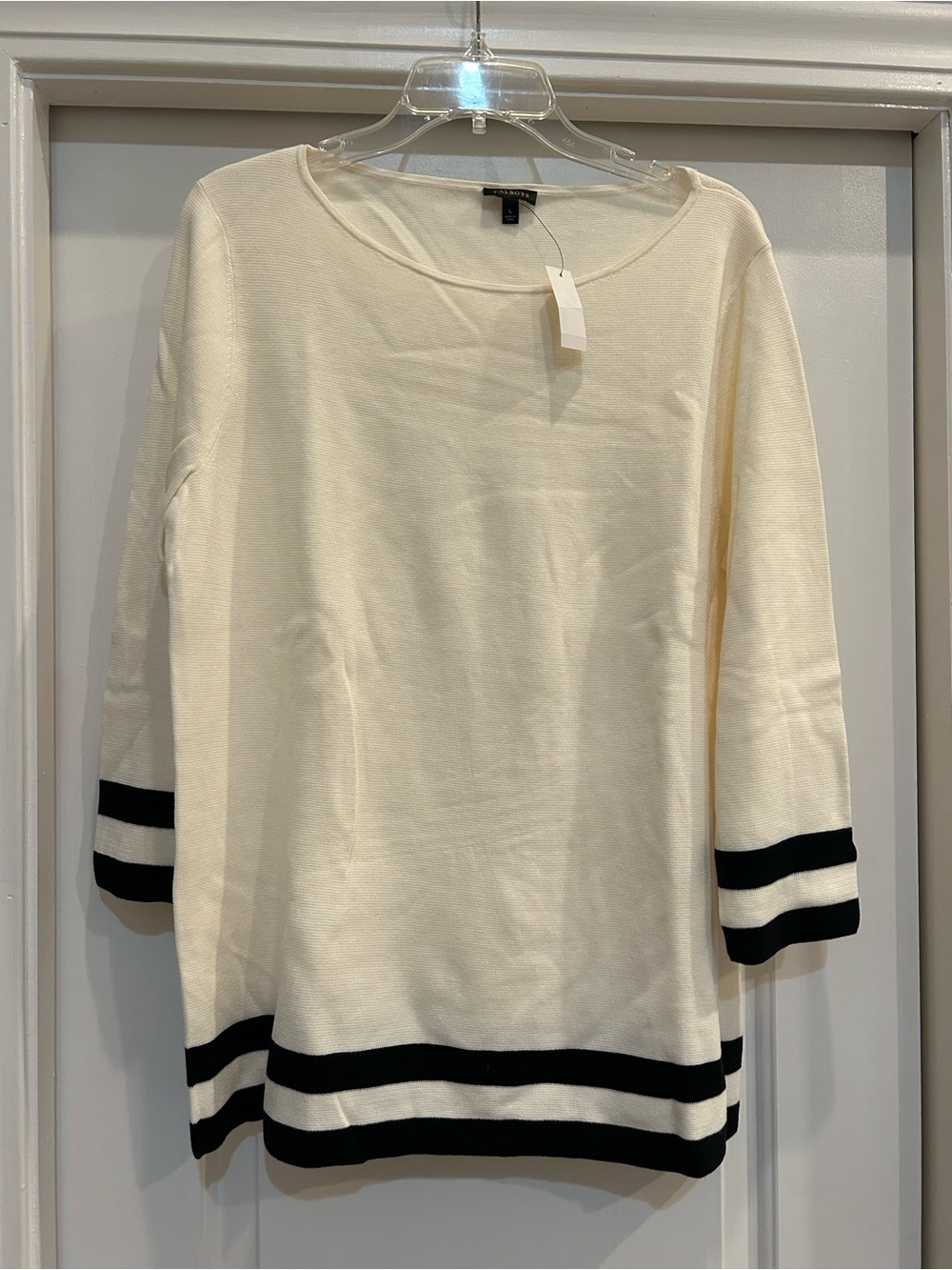 Talbots Cream Tunic with Black Stripe Trim